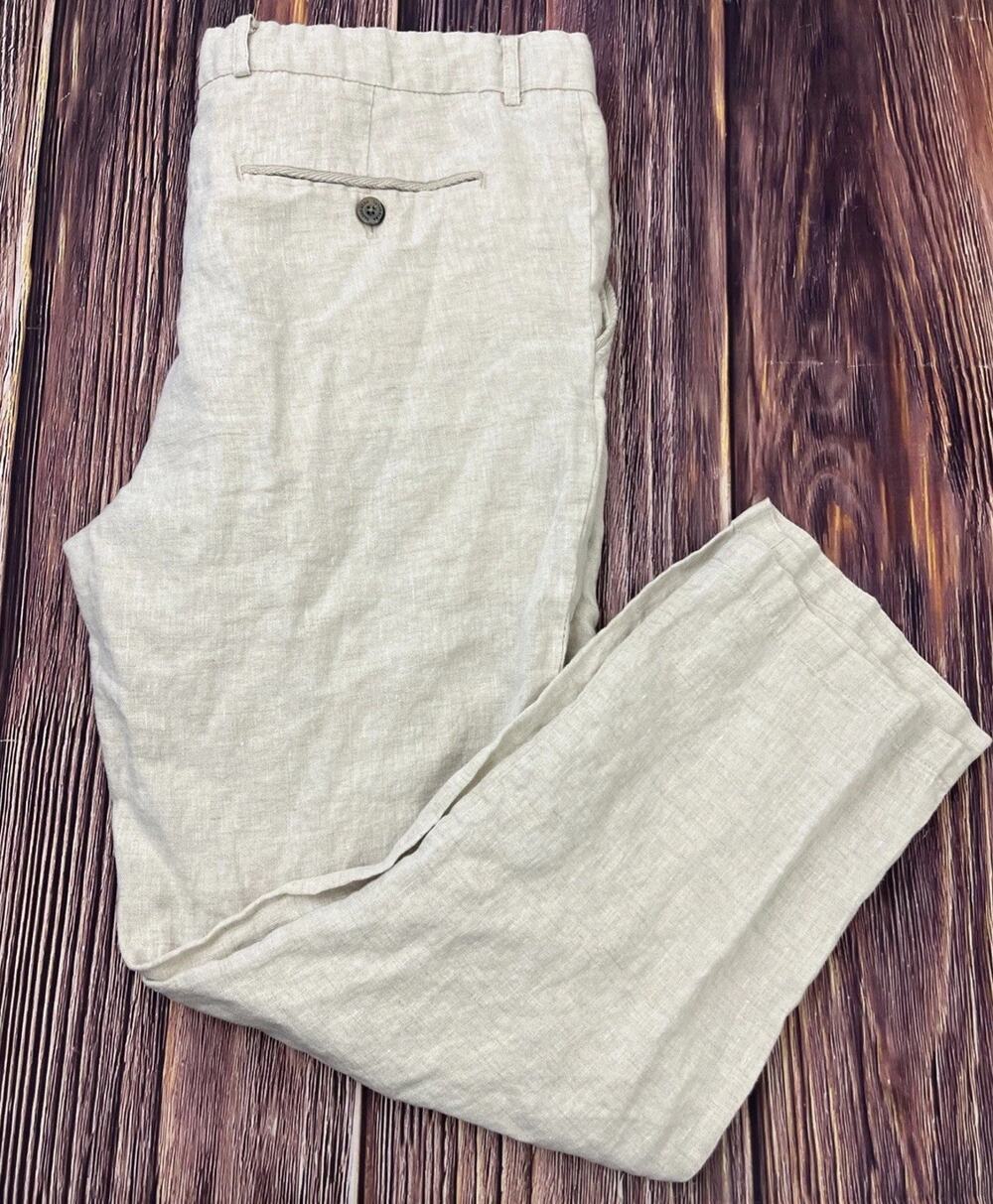 Tasso Elba 100% Linen Chino Pants Mens Size 36x30 (Actual 36x29)